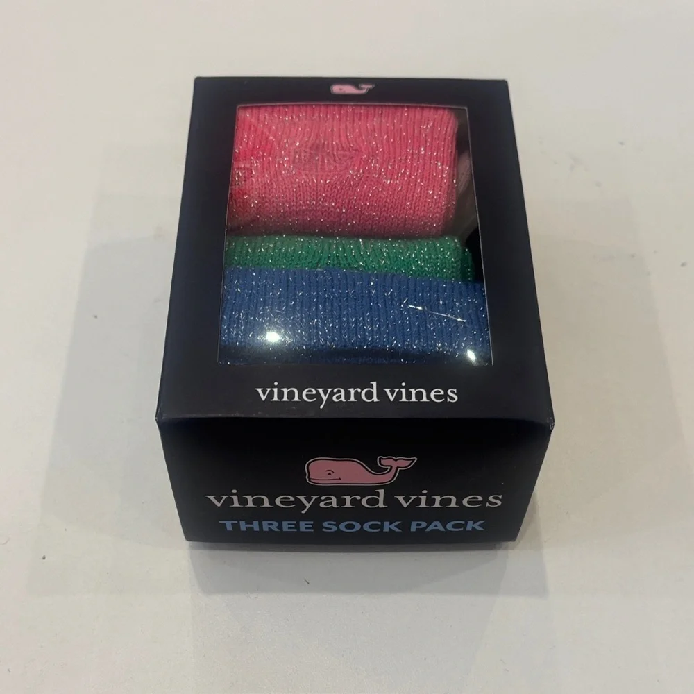 Vineyard Vines Kids Sock Trio - Pink, Green, Blue Glitter